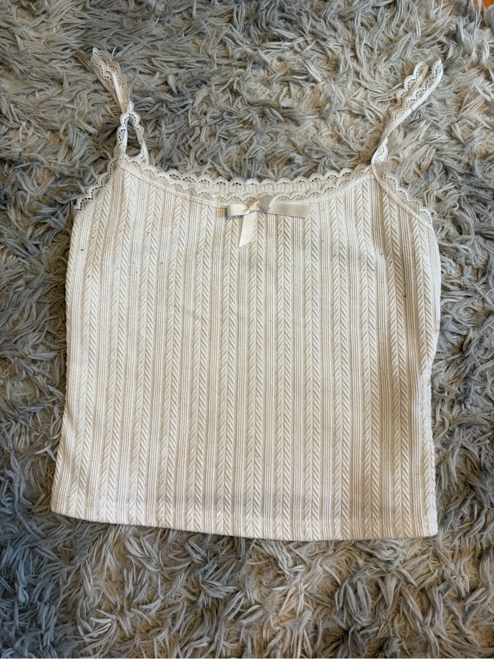 White Lace-Trim Ribbed Cami Tank Top